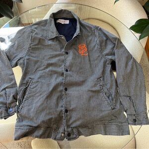 Peau De Loup Navy and White Striped Jacket with Orange Detail